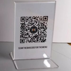 Standard acrylic menu holder with QR code insert