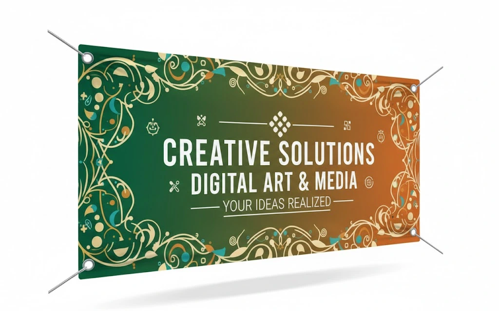 PVC banner with eyelets and ropes at the corners