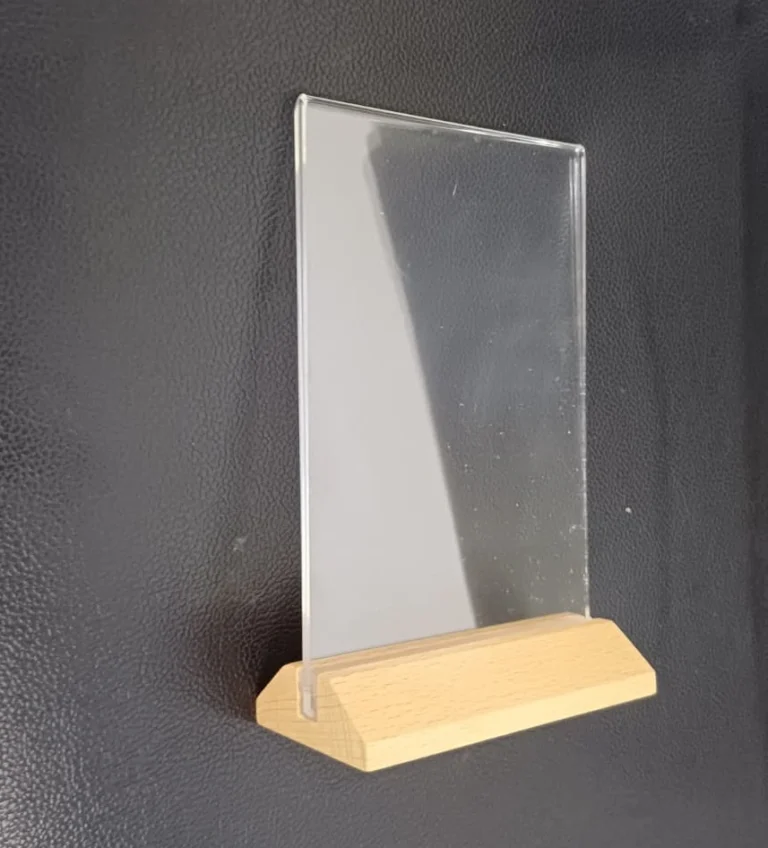 Acrylic menu holder with wood base