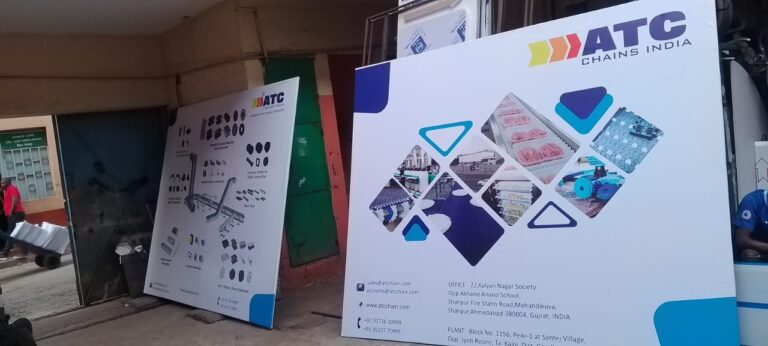 Printed banners on frames ready for installation