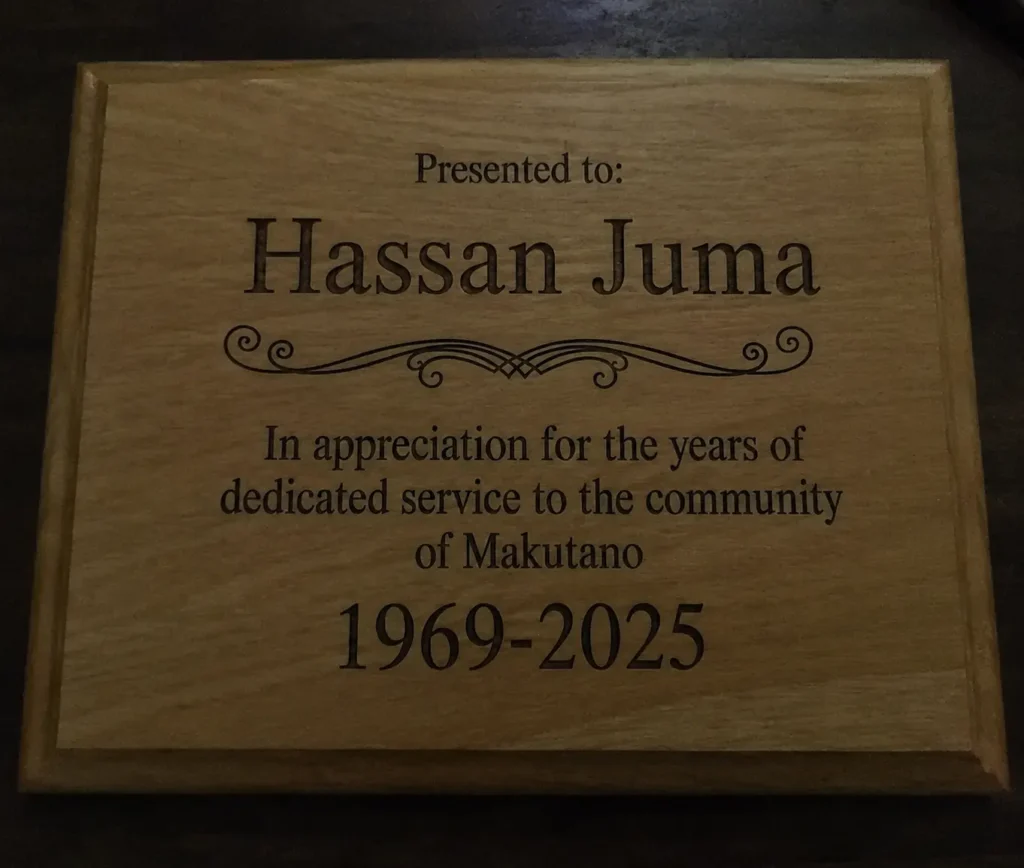 A custom engraved wooden plaque